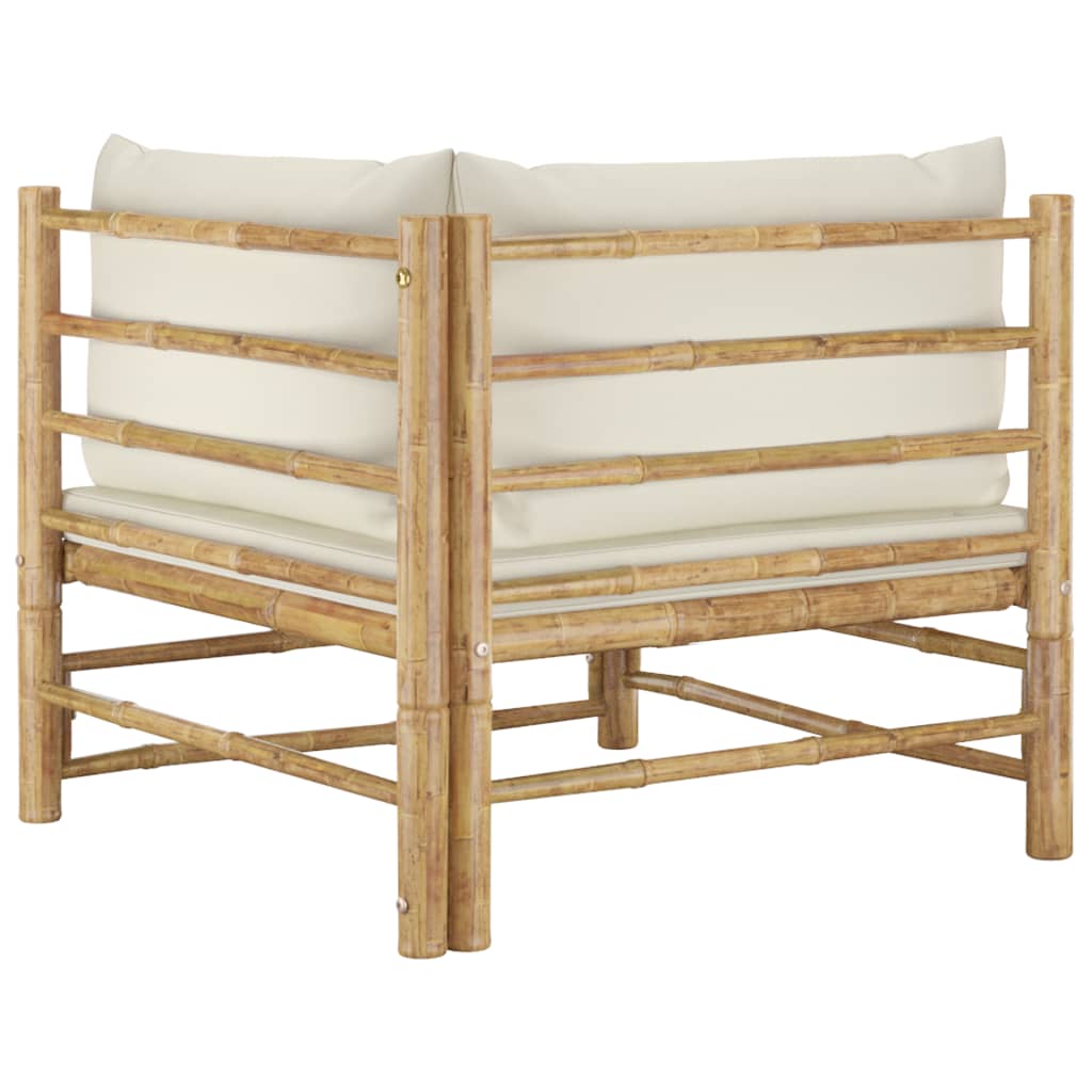 Garden Corner Sofa with Cream White Cushions Bamboo - Newstart Furniture