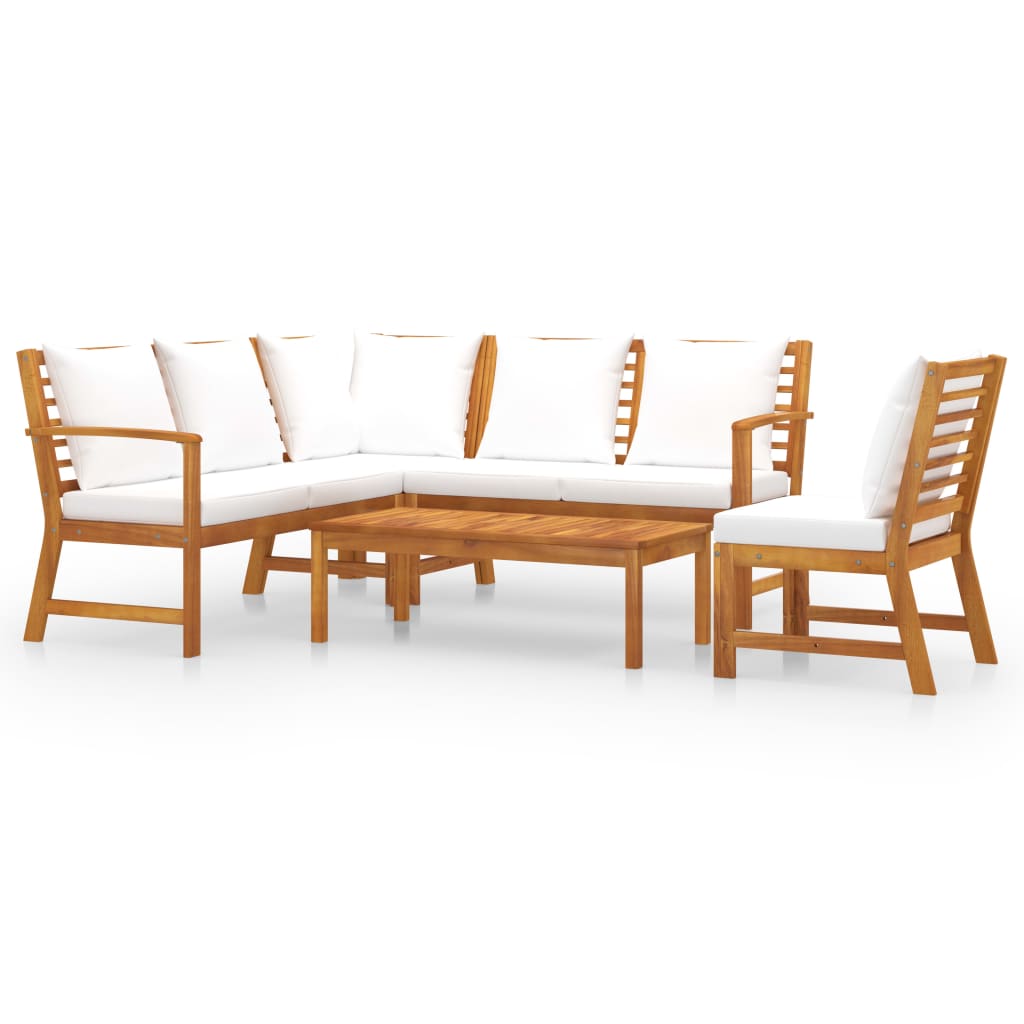 5 Piece Garden Lounge Set with Cushion Cream Solid Acacia Wood - Newstart Furniture