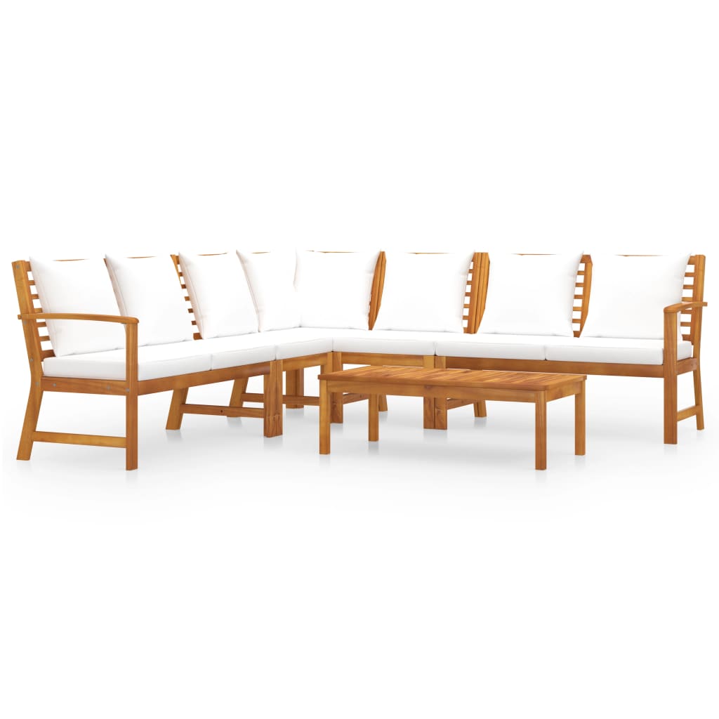 6 Piece Garden Lounge Set with Cushion Cream Solid Acacia Wood - Newstart Furniture