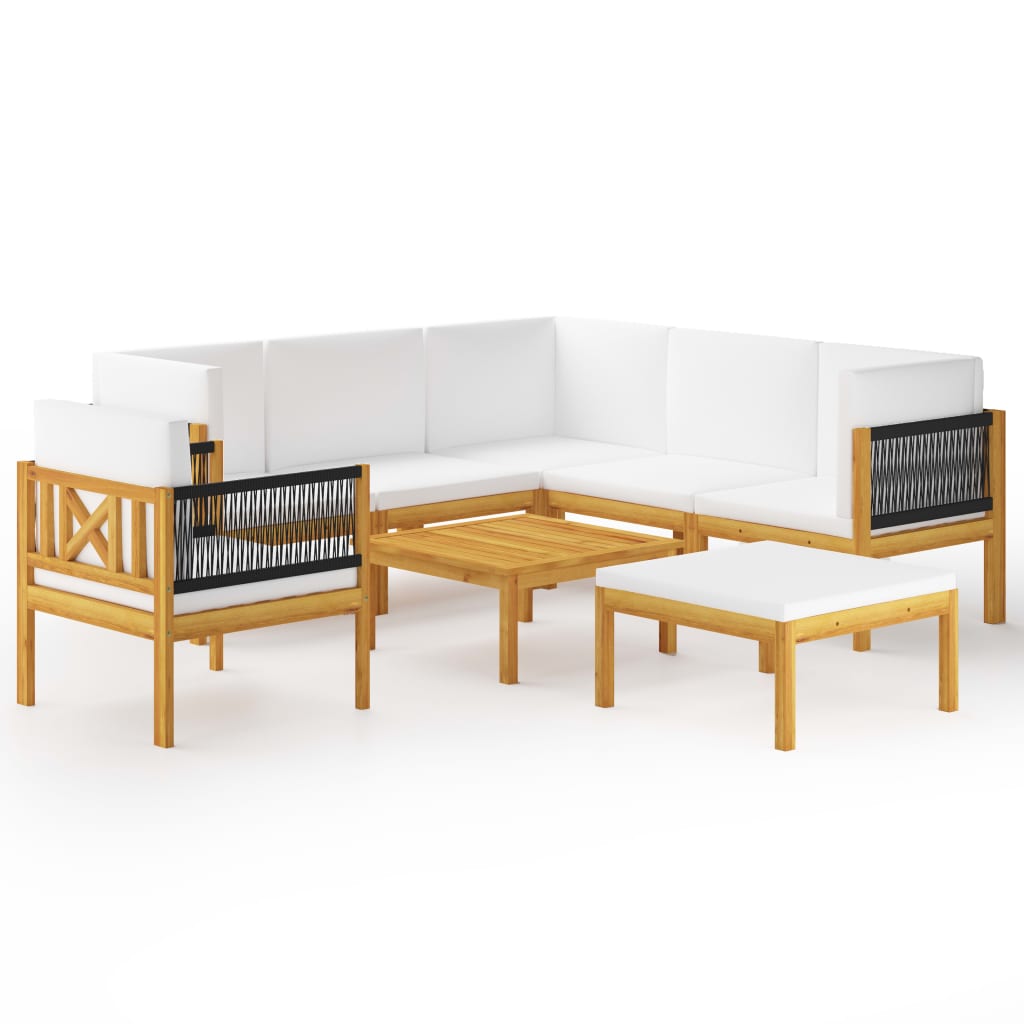 8 Piece Garden Lounge Set with Cushions Cream Solid Acacia Wood - Newstart Furniture