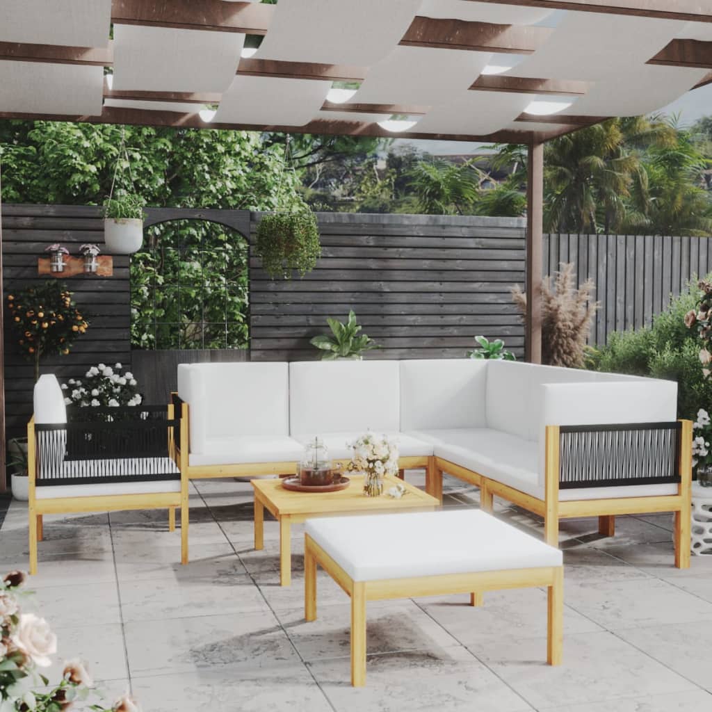 8 Piece Garden Lounge Set with Cushions Cream Solid Acacia Wood - Newstart Furniture