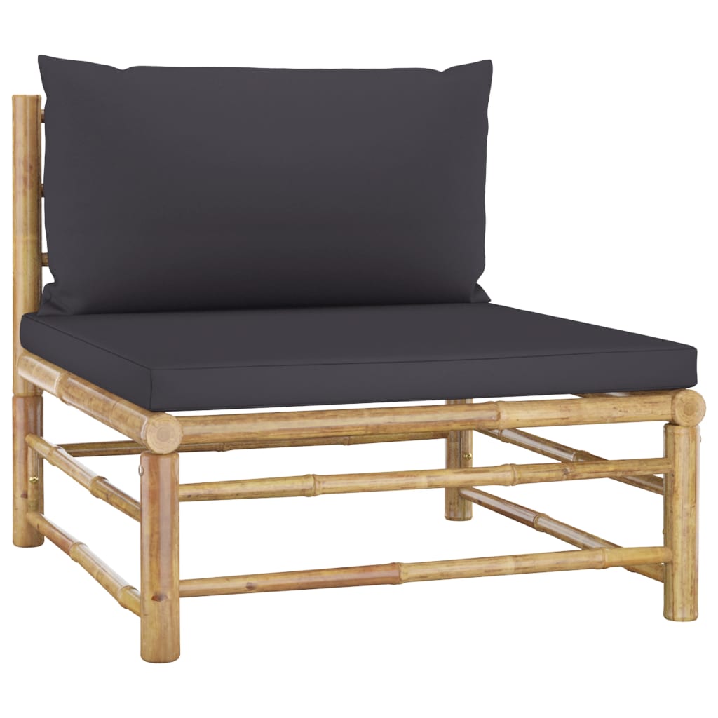 6 Piece Garden Lounge Set with Dark Grey Cushions Bamboo - Newstart Furniture