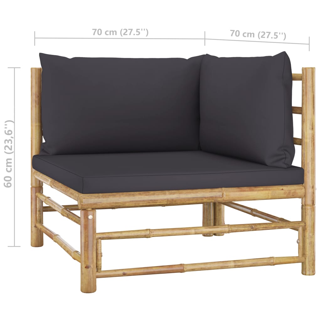 6 Piece Garden Lounge Set with Dark Grey Cushions Bamboo - Newstart Furniture