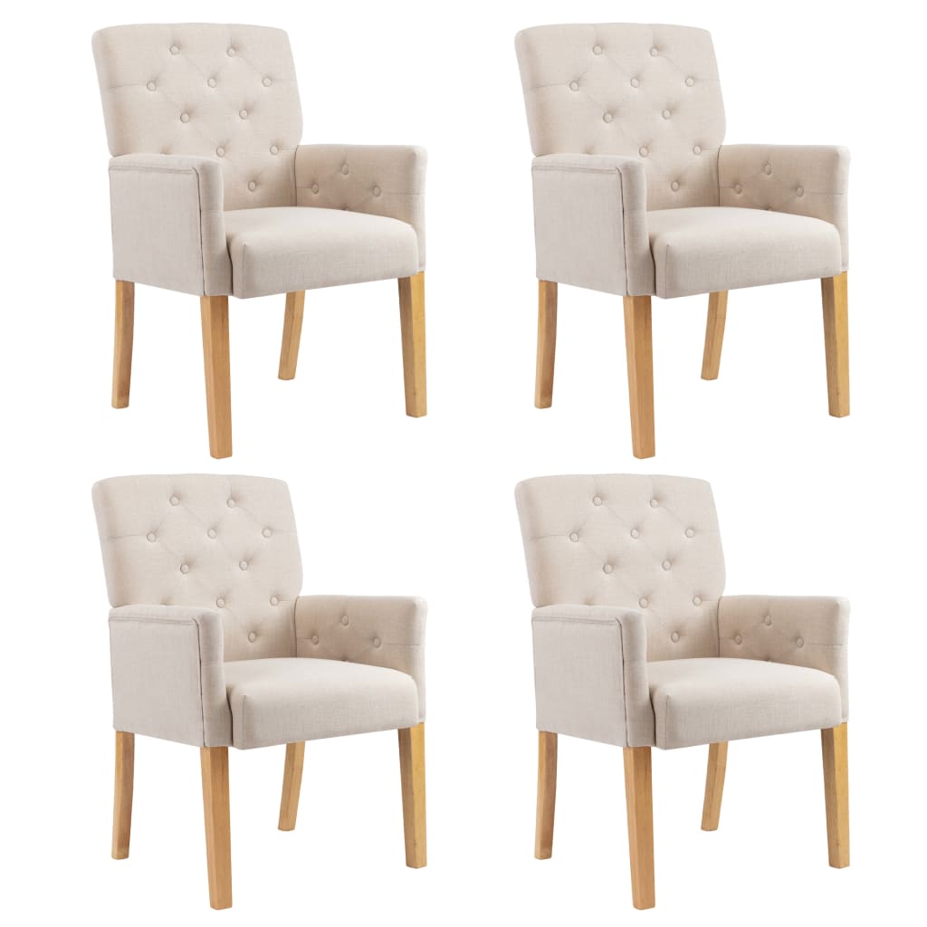 Dining Chairs with Armrests 4 pcs Beige Fabric - Newstart Furniture