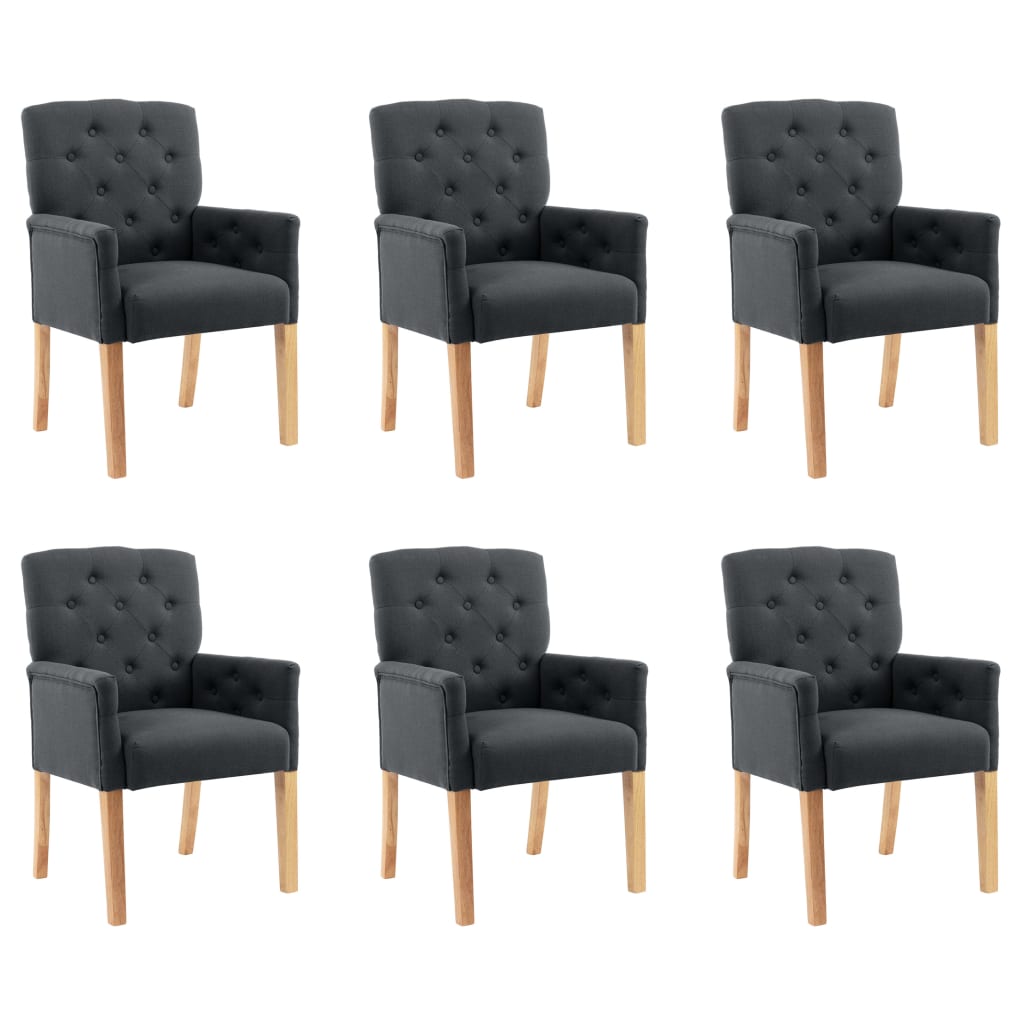 Dining Chairs with Armrests 6 pcs Grey Fabric - Newstart Furniture