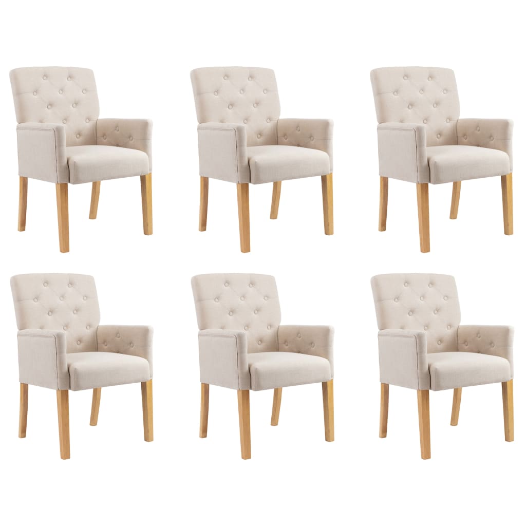 Dining Chairs with Armrests 6 pcs Beige Fabric - Newstart Furniture