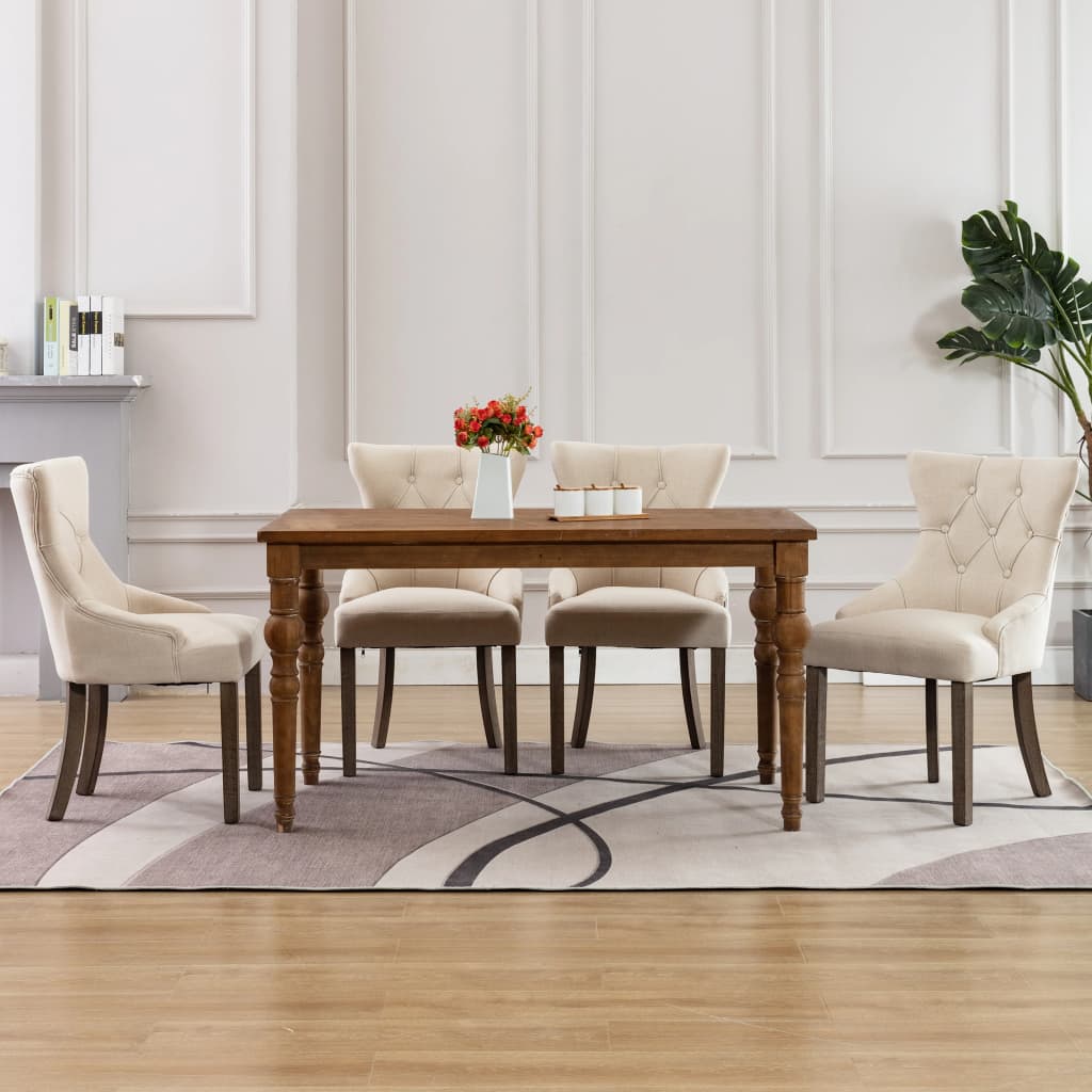 Dining Chairs 4 pcs Beige Fabric - Newstart Furniture