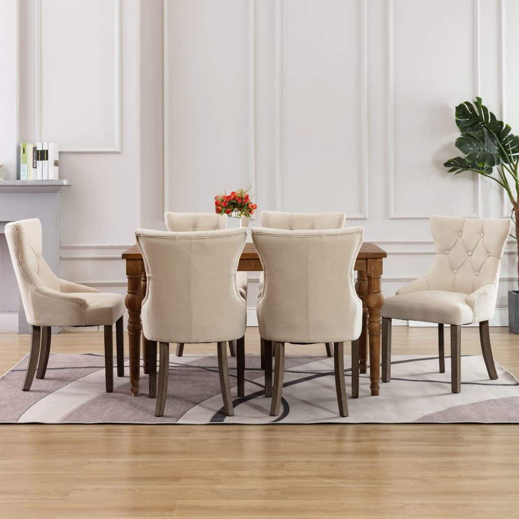Dining Chairs 6 pcs Beige Fabric - Newstart Furniture
