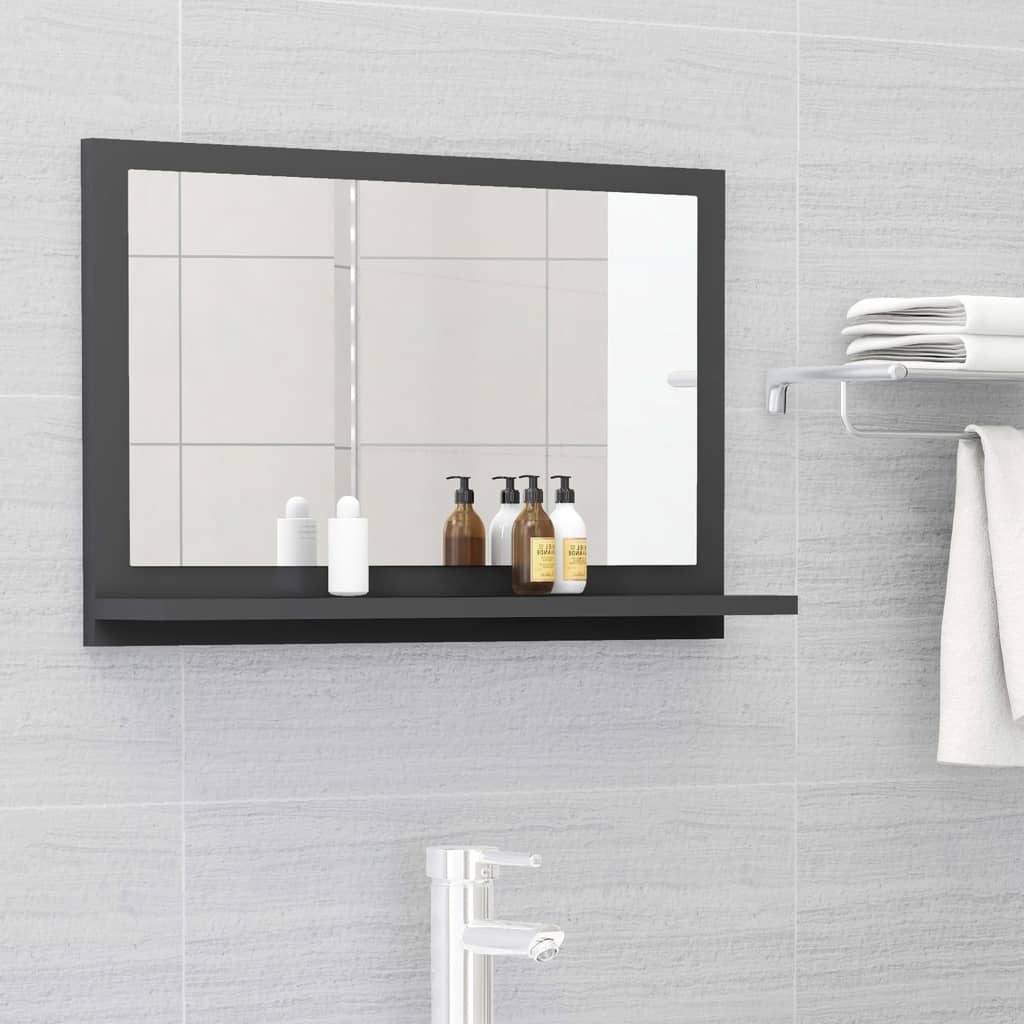 Bathroom Mirror Grey 60x10.5x37 cm Engineered Wood - Newstart Furniture