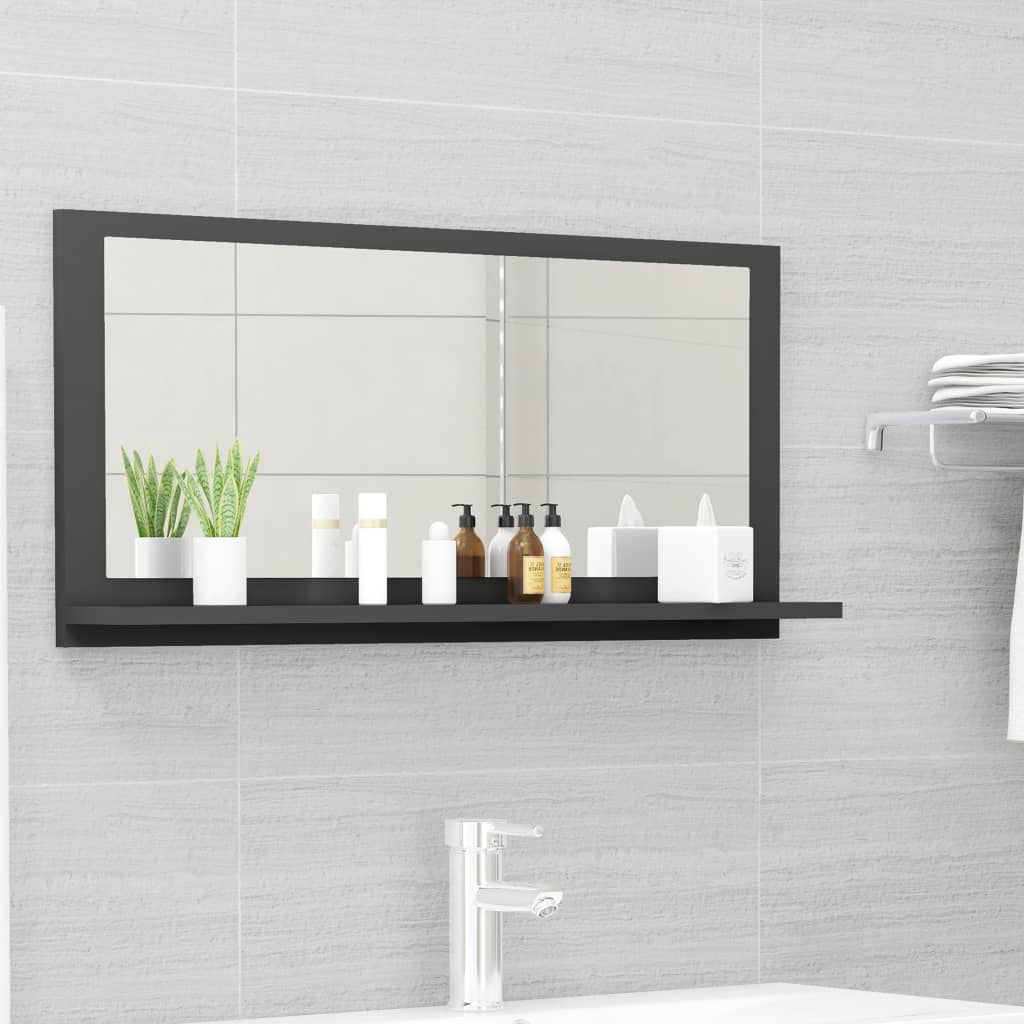 Bathroom Mirror Grey 80x10.5x37 cm Engineered Wood - Newstart Furniture