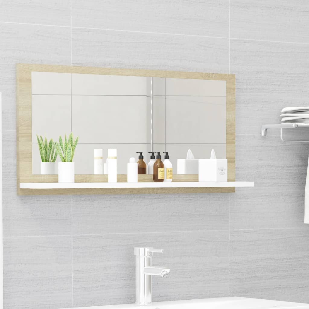 Bathroom Mirror White and Sonoma Oak 80x10.5x37 cm Engineered Wood - Newstart Furniture