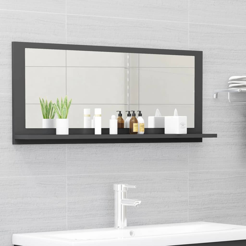 Bathroom Mirror Grey 90x10.5x37 cm Engineered Wood - Newstart Furniture
