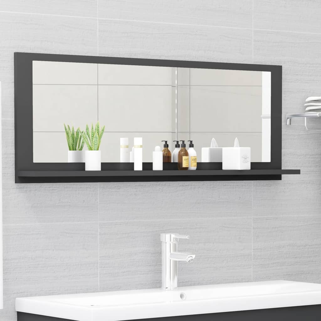 Bathroom Mirror Grey 100x10.5x37 cm Engineered Wood - Newstart Furniture