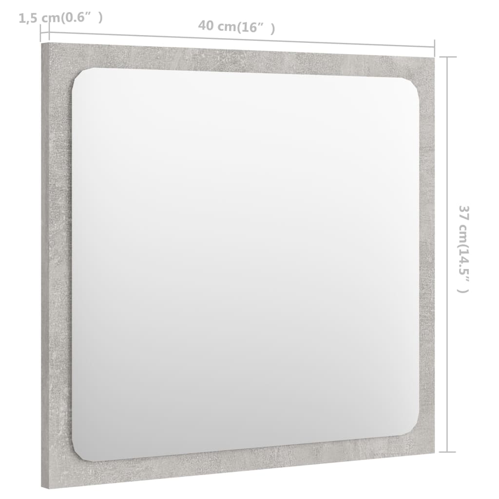 Bathroom Mirror Concrete Grey 40x1.5x37 cm Engineered Wood - Newstart Furniture