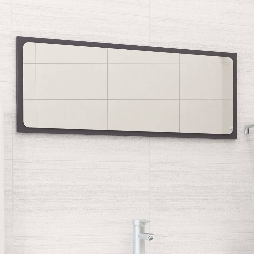 Bathroom Mirror High Gloss Grey 90x1.5x37 cm Engineered Wood - Newstart Furniture