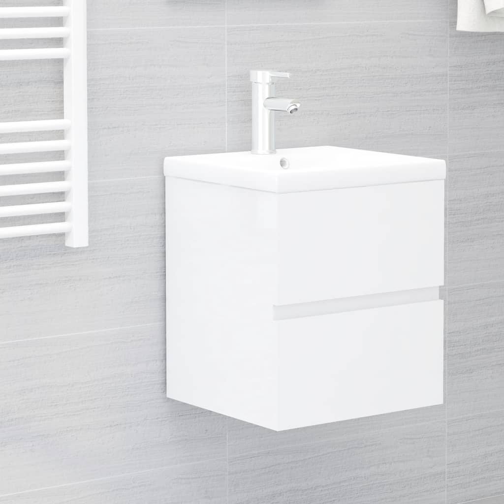 Sink Cabinet High Gloss White 41x38.5x45 cm Engineered Wood - Newstart Furniture