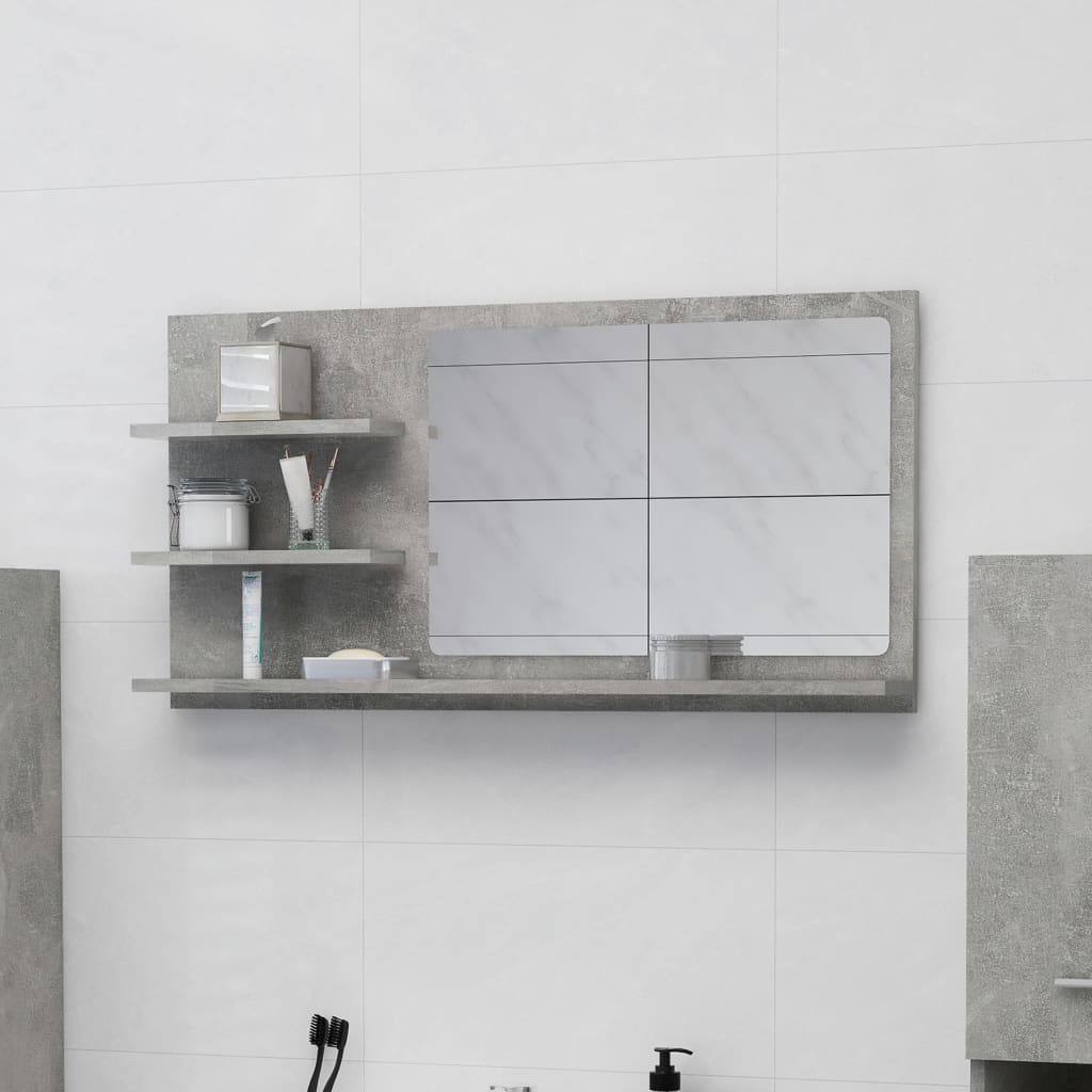 Bathroom Mirror Concrete Grey 90x10.5x45 cm Engineered Wood - Newstart Furniture