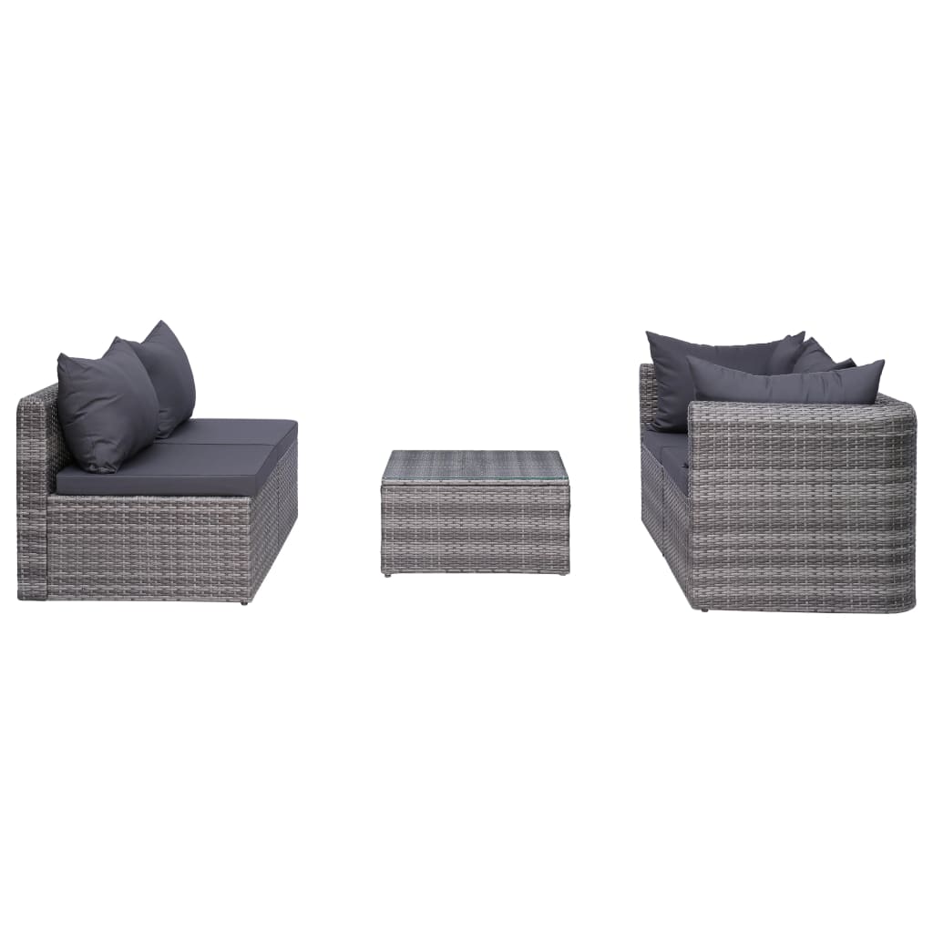 9 Piece Garden Lounge Set with Cushions Poly Rattan Grey - Newstart Furniture