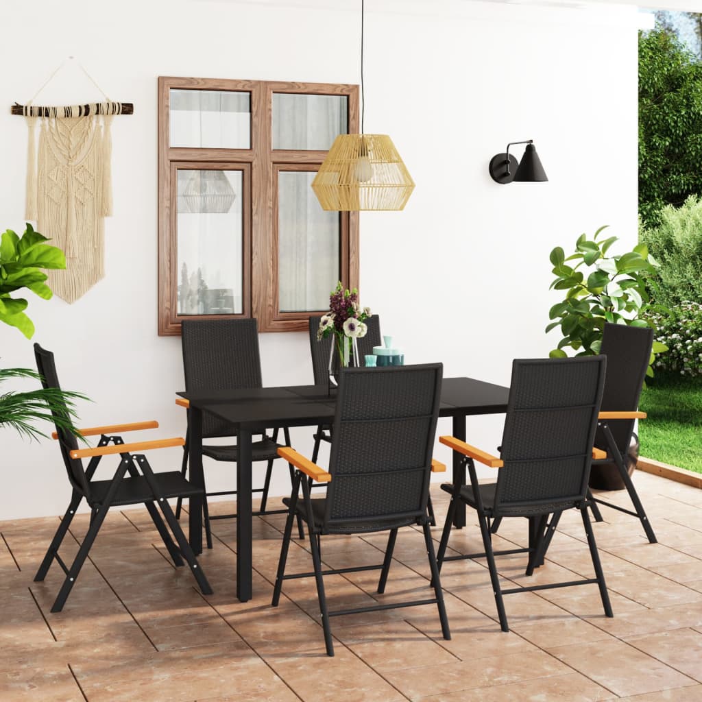 7 Piece Garden Dining Set Black and Brown - Newstart Furniture