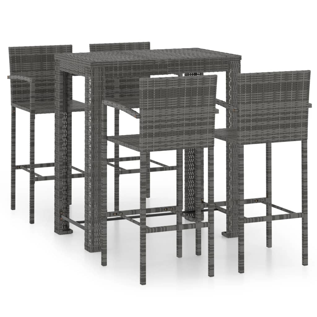 5 Piece Outdoor Bar Set with Armrest Poly Rattan Grey - Newstart Furniture