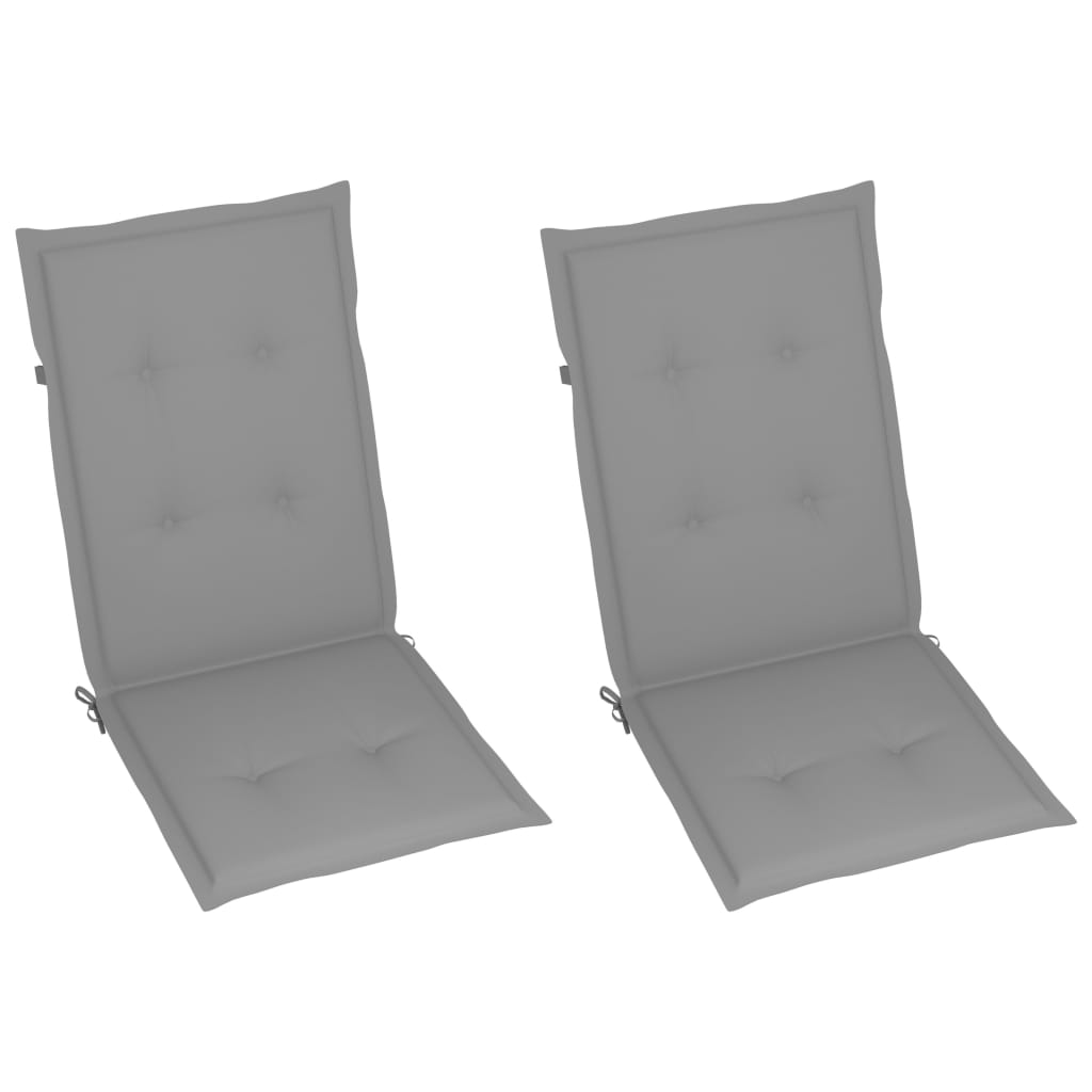 Garden Chairs 2 pcs with Grey Cushions Solid Teak Wood - Newstart Furniture