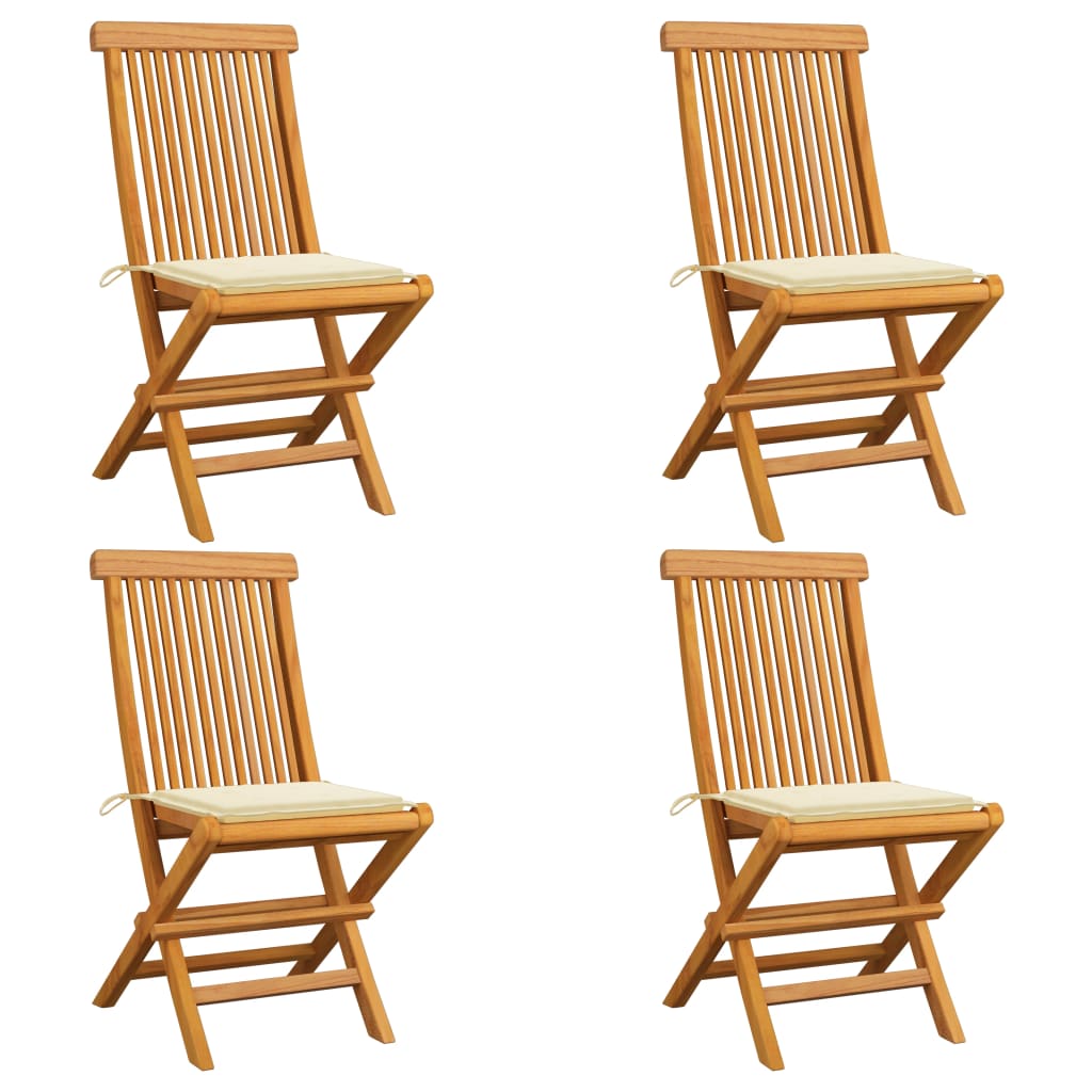 Garden Chairs with Cream Cushions 4 pcs Solid Teak Wood - Newstart Furniture