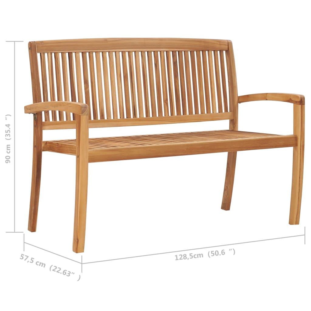 Stacking Garden Bench with Cushion 128.5 cm Solid Teak Wood - Newstart Furniture