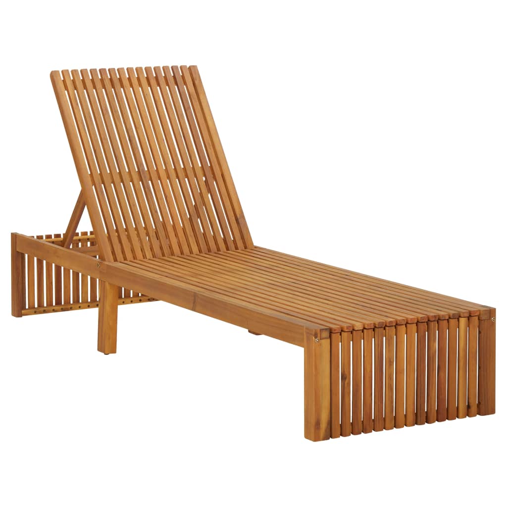 Sun Lounger with Cushion Solid Acacia Wood - Newstart Furniture
