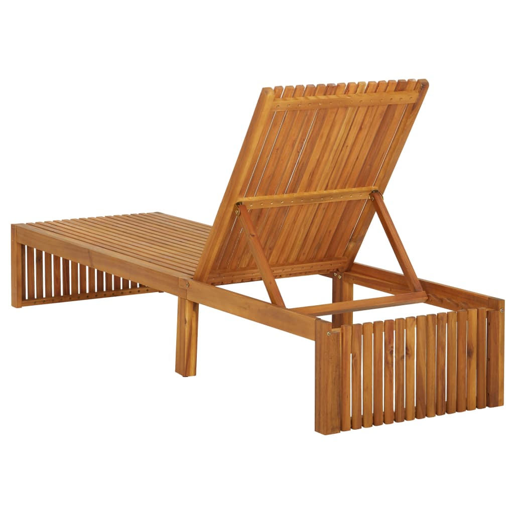 Sun Lounger with Cushion Solid Acacia Wood - Newstart Furniture