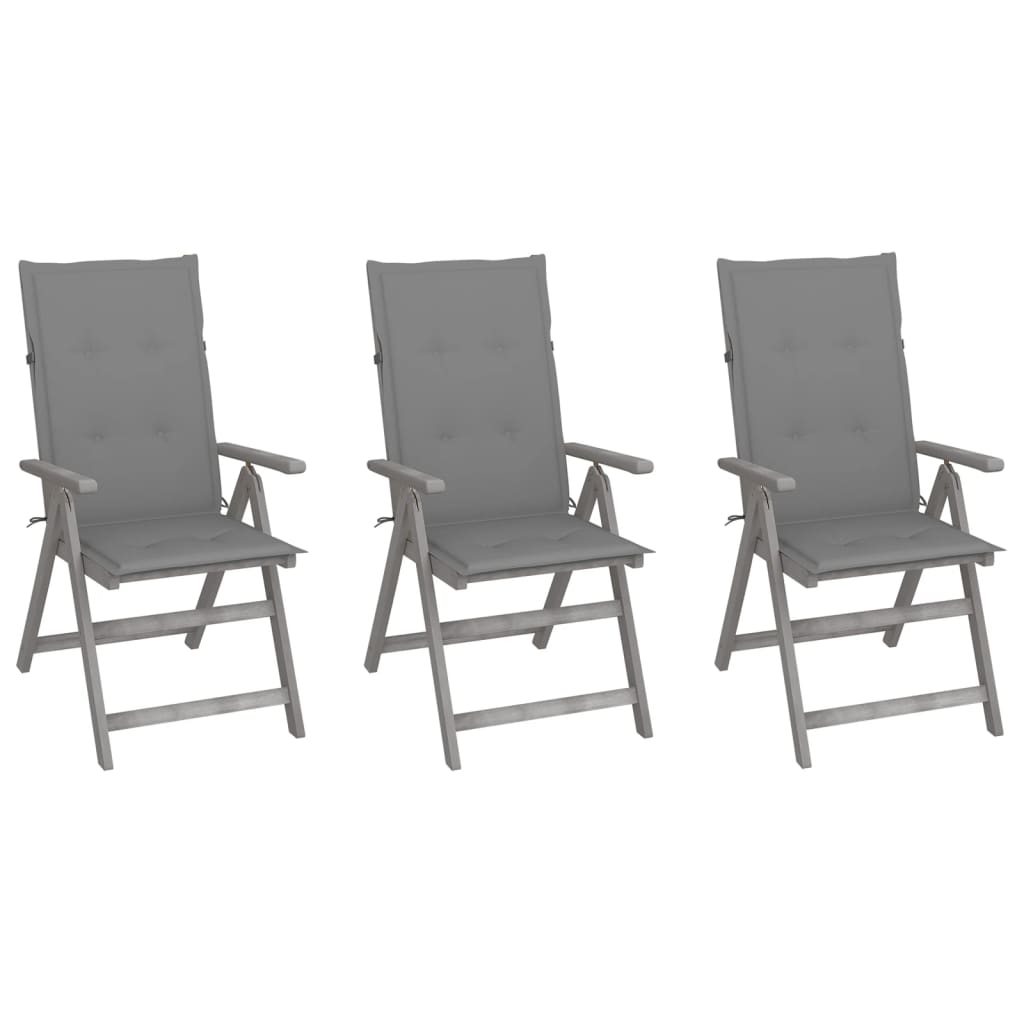 Garden Reclining Chairs 3 pcs with Cushions Solid Acacia Wood - Newstart Furniture