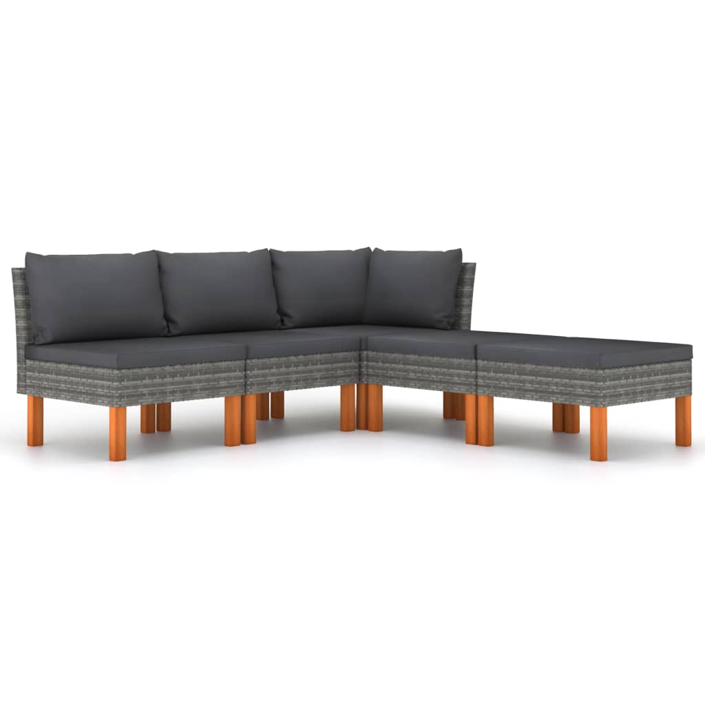 5 Piece Garden Lounge Set with Cushions Poly Rattan Grey - Newstart Furniture