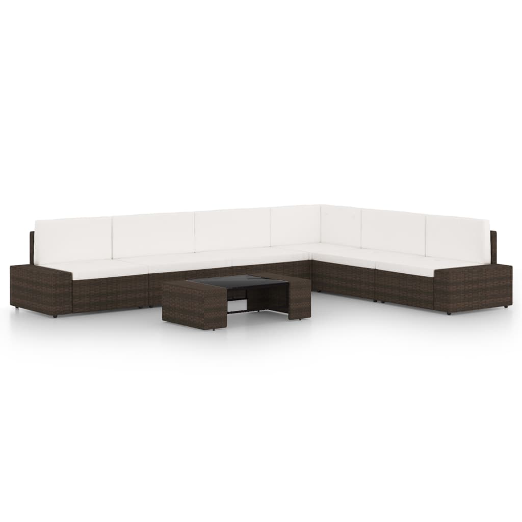7 Piece Garden Lounge Set with Cushions Brown Poly Rattan - Newstart Furniture