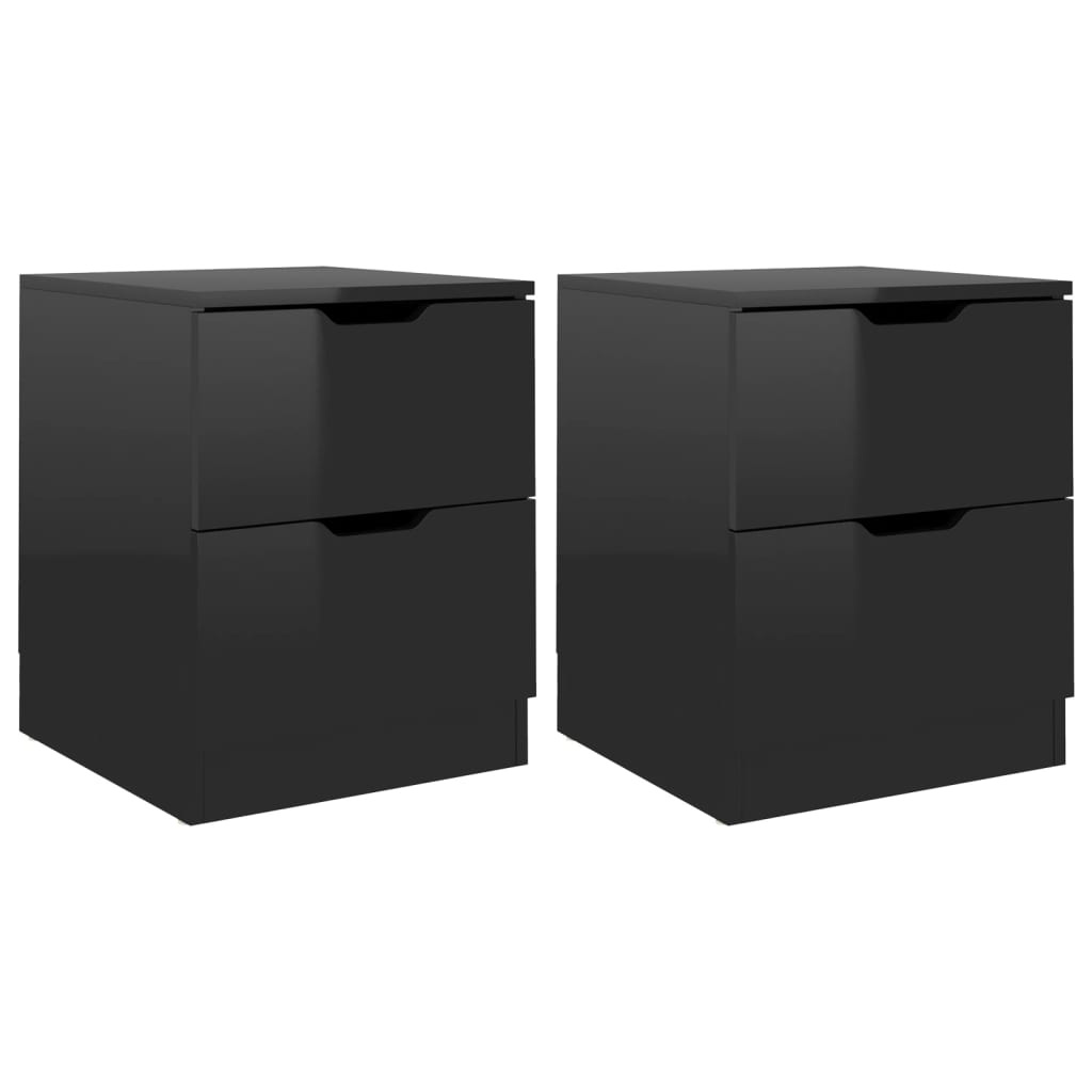 Bedside Cabinets 2 pcs High Gloss Black 40x40x50 cm Engineered Wood - Newstart Furniture