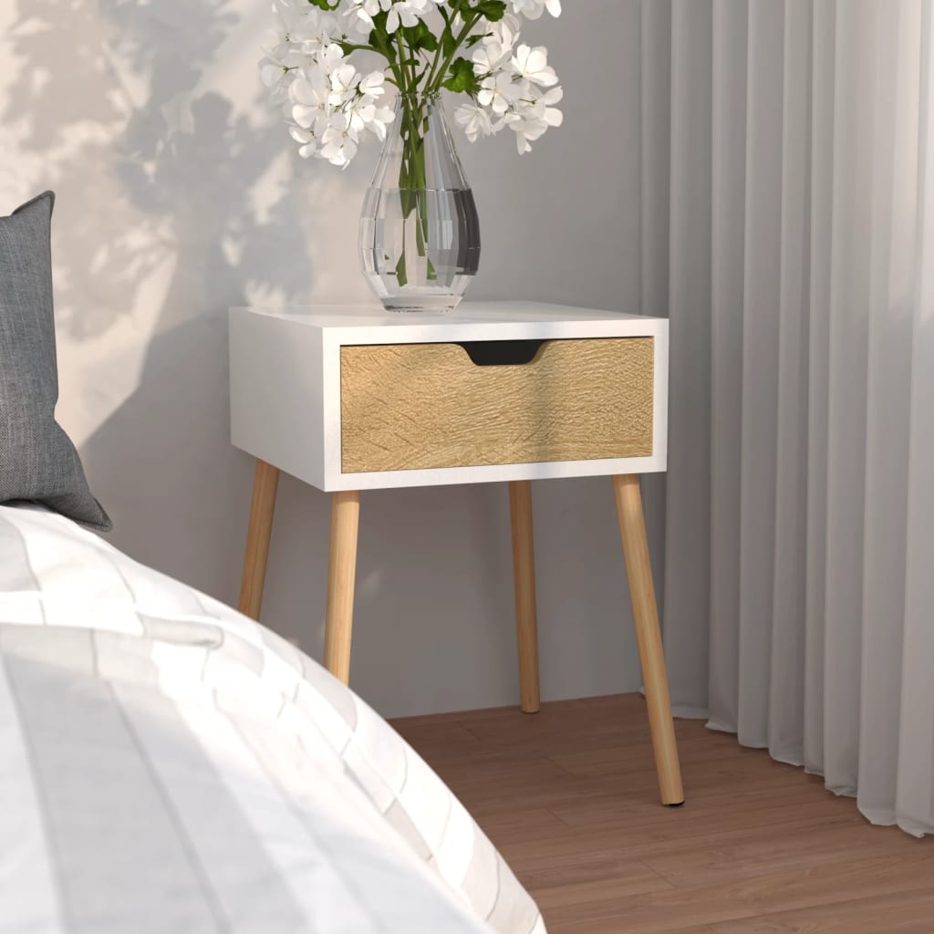 Bedside Cabinet White & Sonoma Oak 40x40x56 cm Engineered Wood - Newstart Furniture