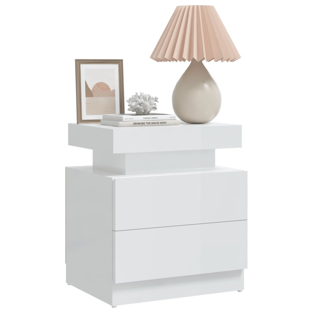 Bedside Cabinet High Gloss White 45x35x52 cm Engineered Wood - Newstart Furniture