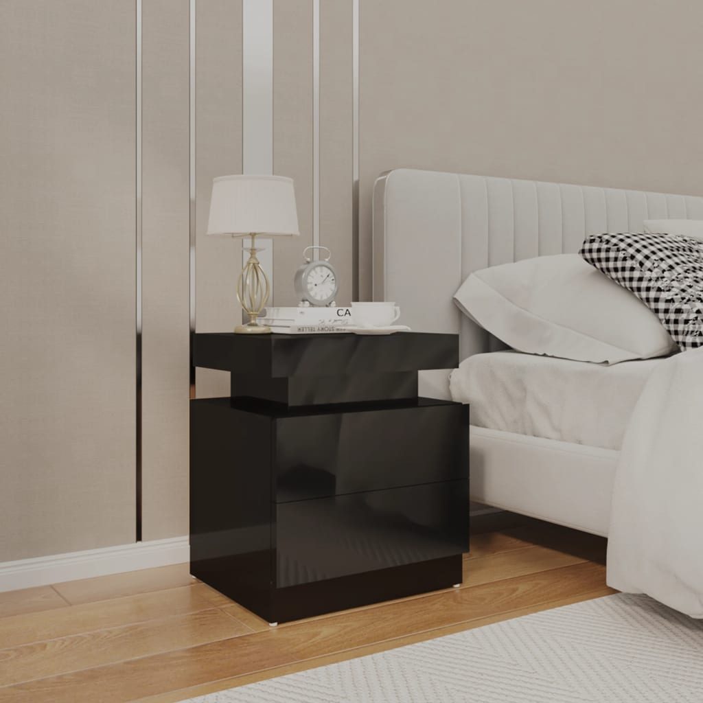 Bedside Cabinet High Gloss Black 45x35x52 cm Engineered Wood - Newstart Furniture