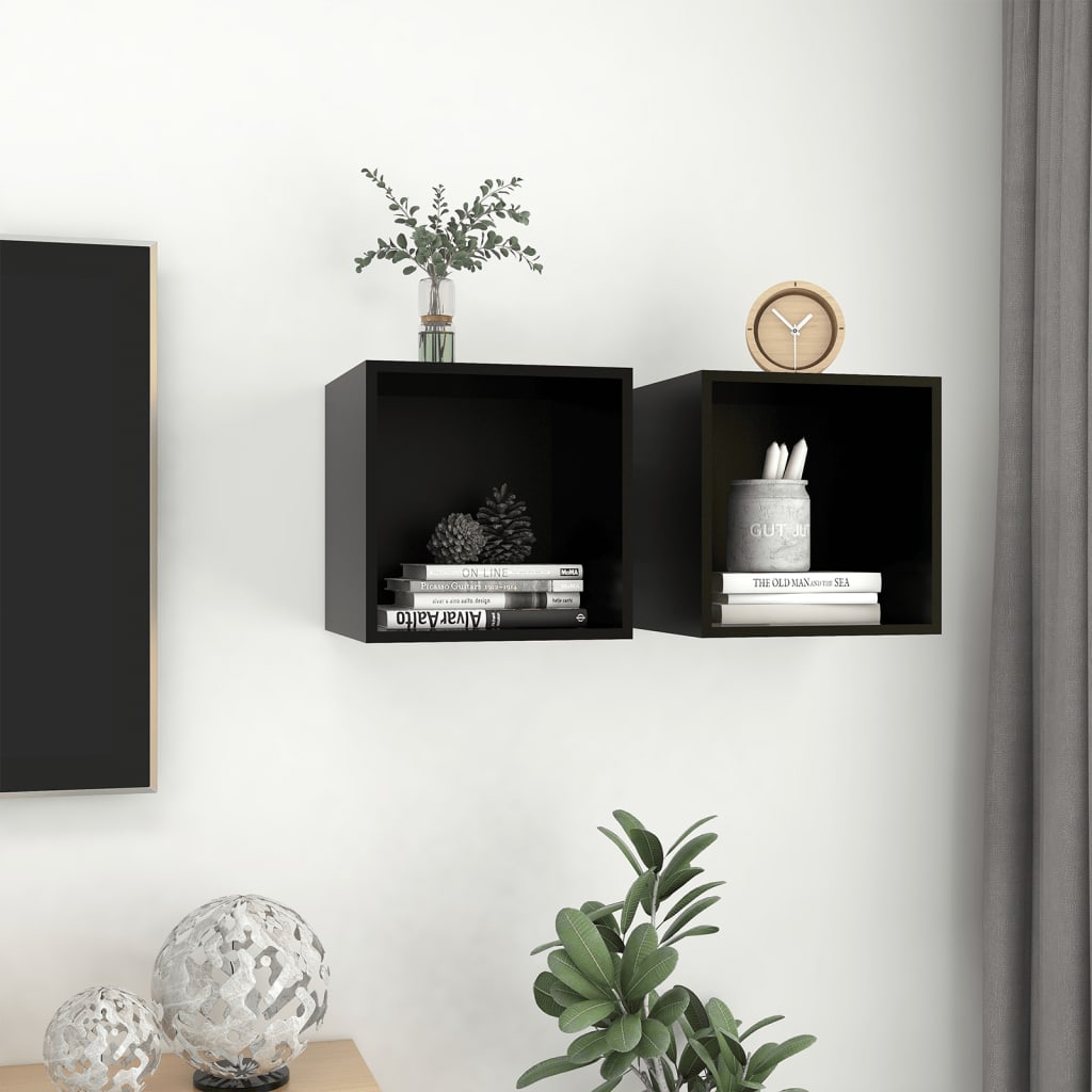 Wall Cabinets 2 pcs Black 37x37x37 cm Engineered Wood - Newstart Furniture