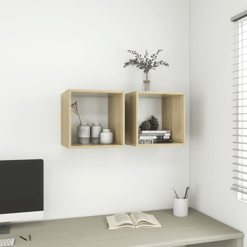 Wall Cabinets 2 pcs White and Sonoma Oak 37x37x37 cm Engineered Wood - Newstart Furniture