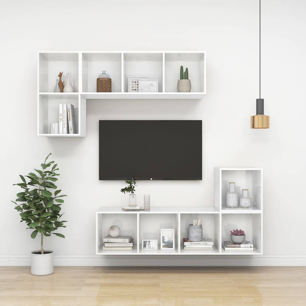 Wall Cabinets 4 pcs High Gloss White 37x37x37 cm Engineered Wood - Newstart Furniture