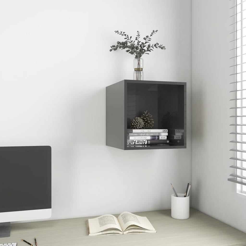 Wall Cabinet High Gloss Grey 37x37x37 cm Engineered Wood - Newstart Furniture