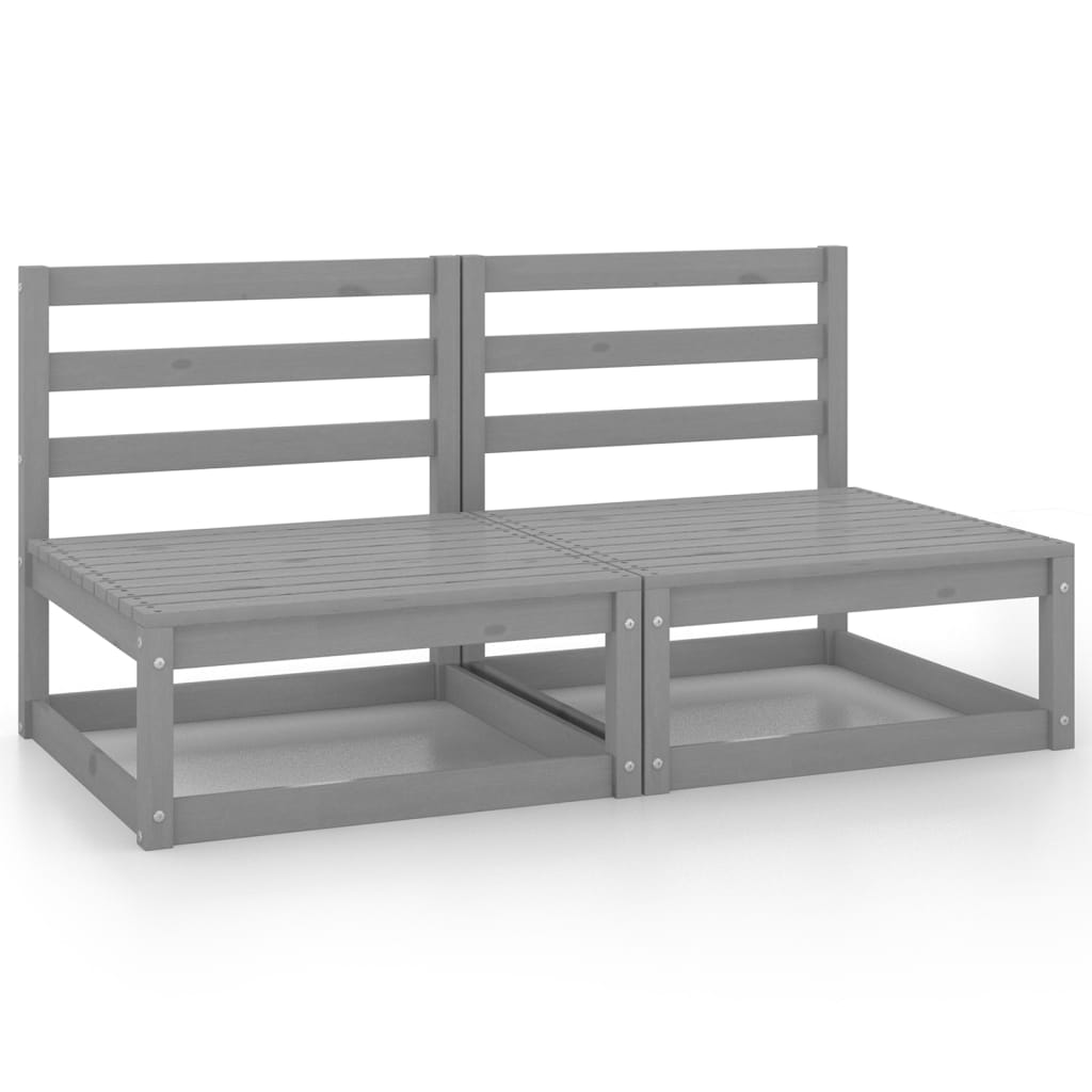 Garden Middle Sofas 2 pcs Grey Solid Pinewood - Newstart Furniture