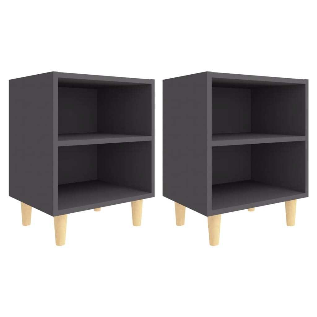 Bed Cabinets with Solid Wood Legs 2 pcs Grey 40x30x50 cm - Newstart Furniture