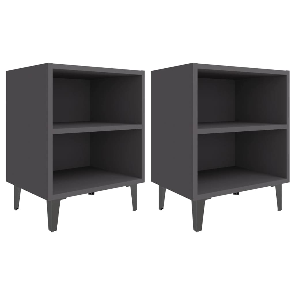 Bed Cabinets with Metal Legs 2 pcs Grey 40x30x50 cm