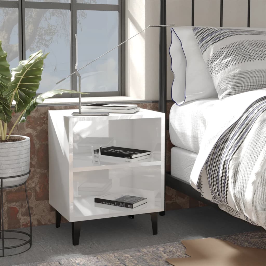 Bed Cabinets with Metal Legs 2 pcs High Gloss White 40x30x50 cm