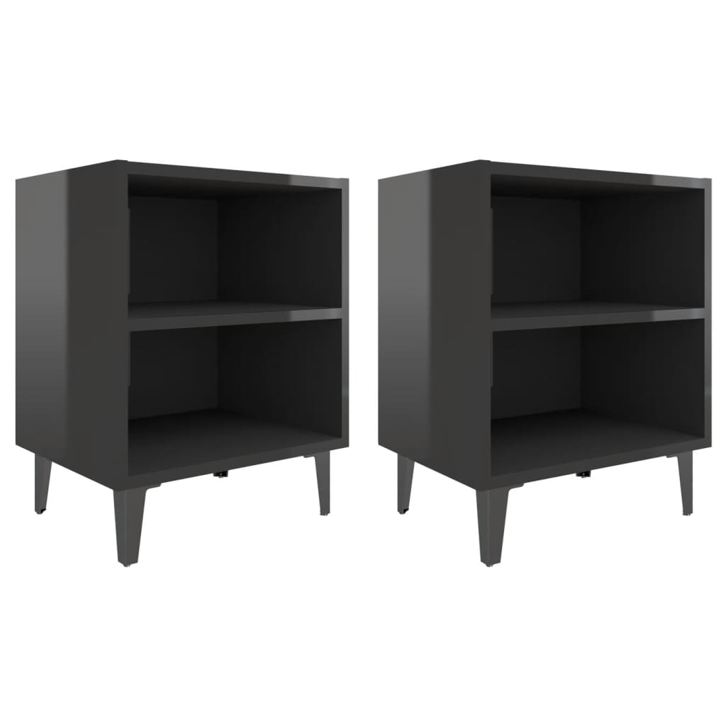 Bed Cabinets with Metal Legs 2 pcs High Gloss Black 40x30x50 cm