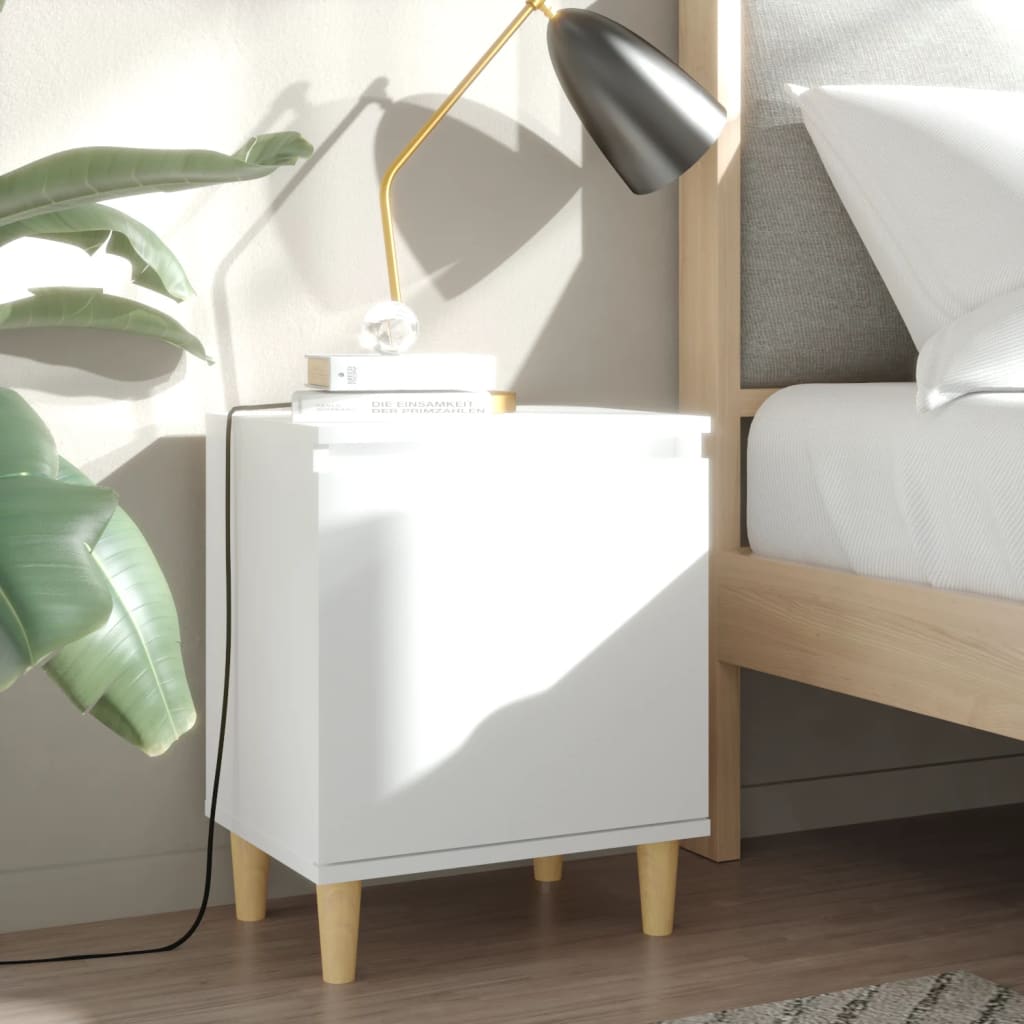 Bed Cabinet with Solid Wood Legs White 40x30x50 cm - Newstart Furniture