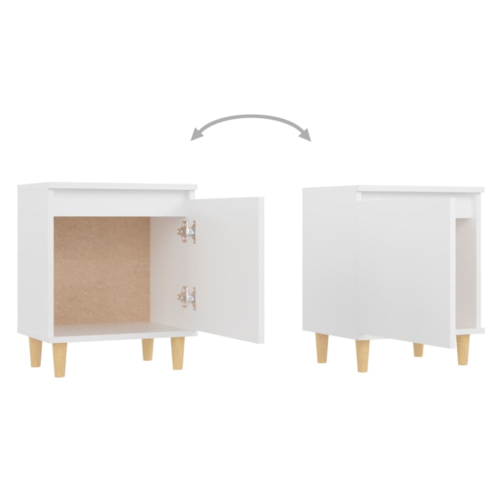 Bed Cabinets with Solid Wood Legs 2 pcs White 40x30x50 cm - Newstart Furniture