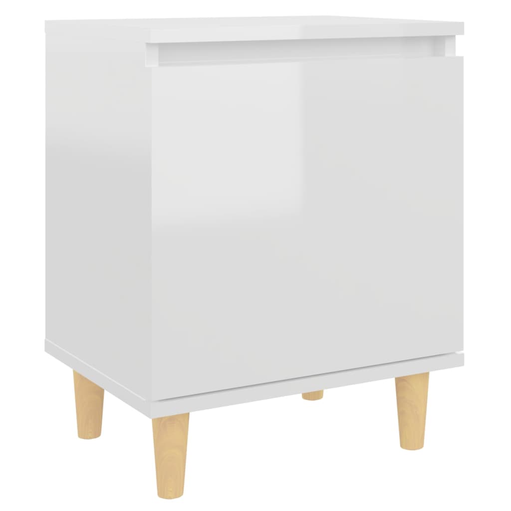 Bed Cabinet  with Solid Wood Legs High Gloss White 40x30x50cm - Newstart Furniture