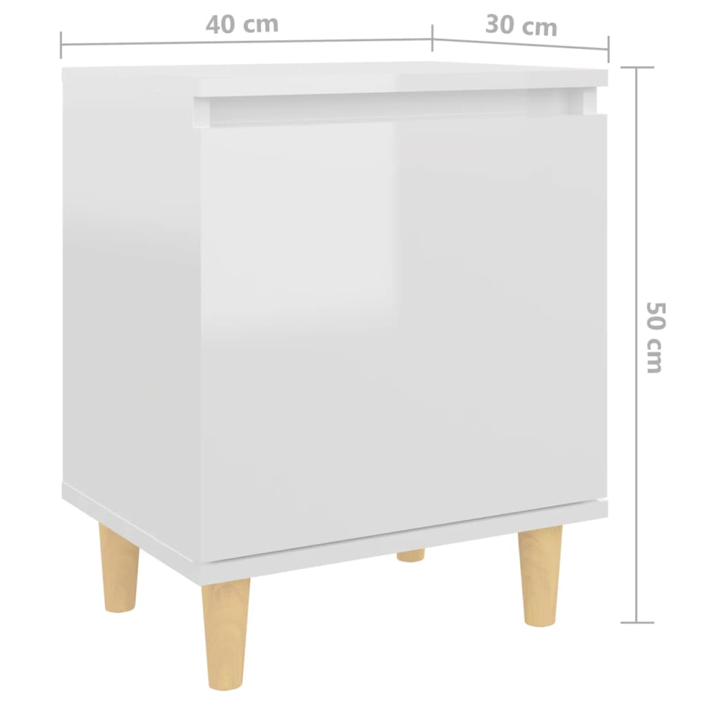 Bed Cabinet  with Solid Wood Legs High Gloss White 40x30x50cm - Newstart Furniture