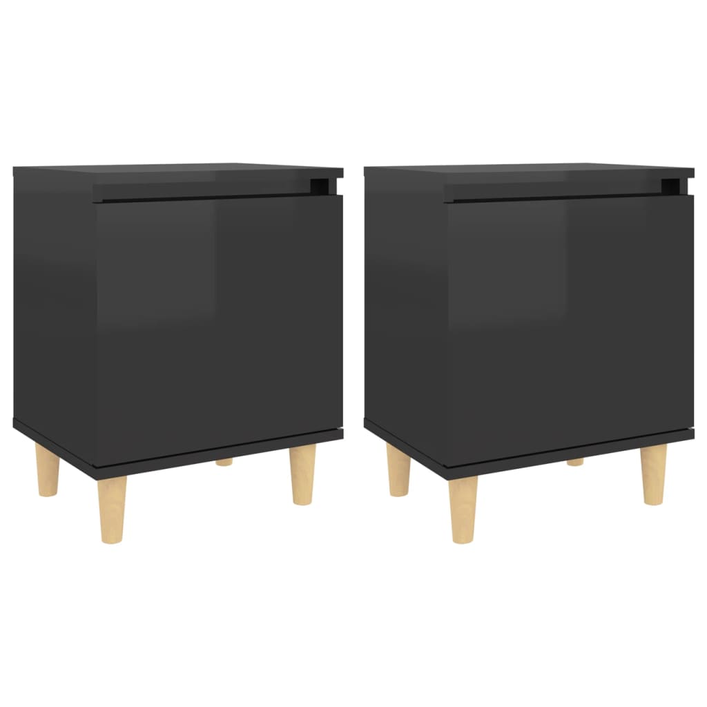 Bed Cabinets Solid Wood Legs 2 pcs High Gloss Black 40x30x50 cm - Newstart Furniture